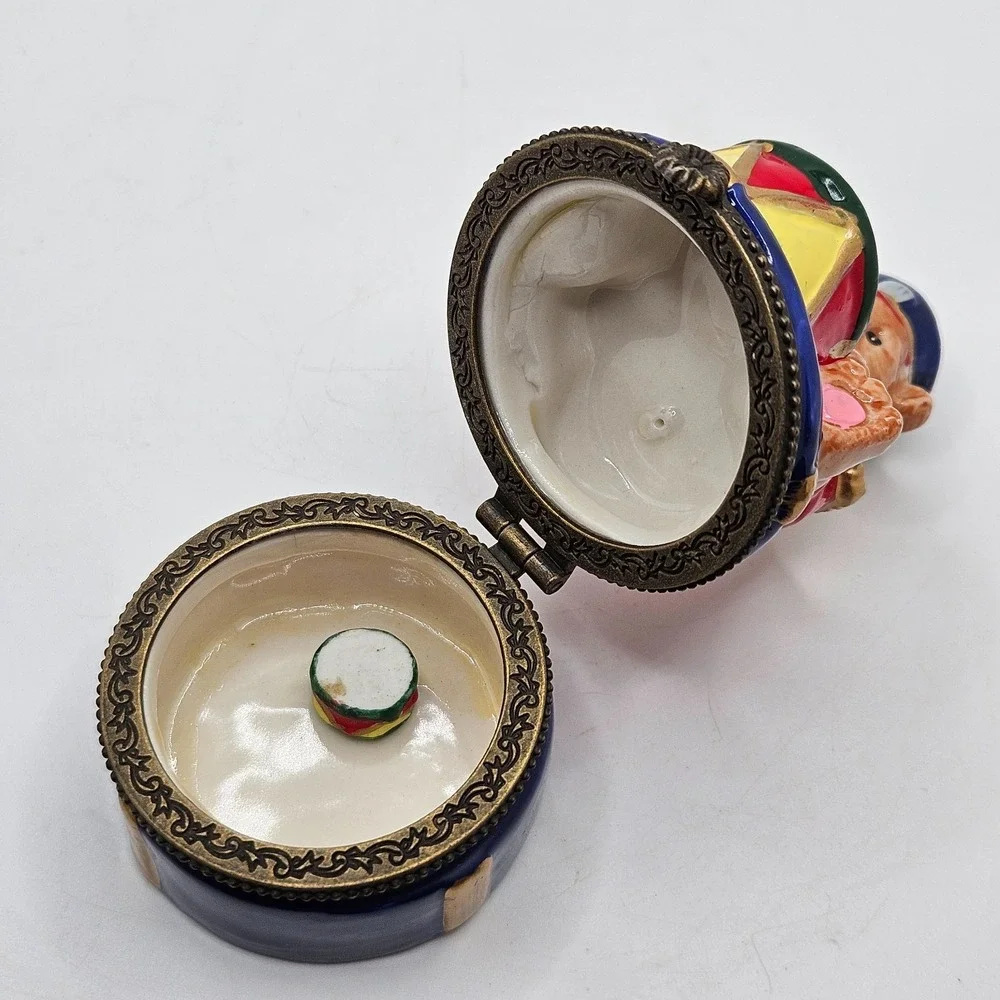 VTG Teddy Bear Drummer Hinged Trinket Box Ceramic Toy Soldier Mini Drum